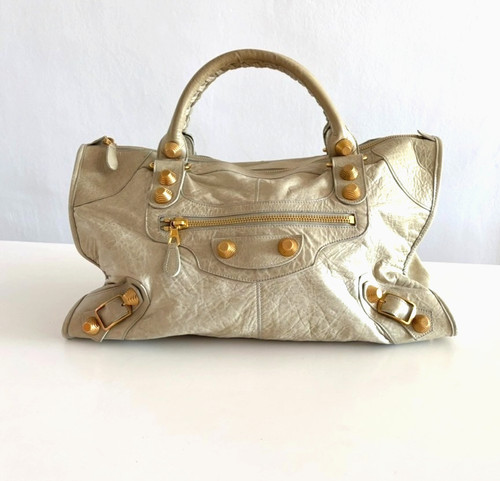 BALENCIAGA City Giant Part Time Beige / Stone color Gold Raised Hardware City