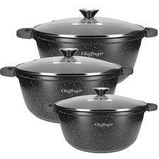 Lot de 3 Marmites avec Revêtement Antiadhésif et Antibactérien 24/28/32cm, Noir