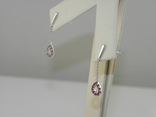 LADIES ESTATE WHITE GOLD DANGLE RUBY EARRINGS - Picture 3 of 6