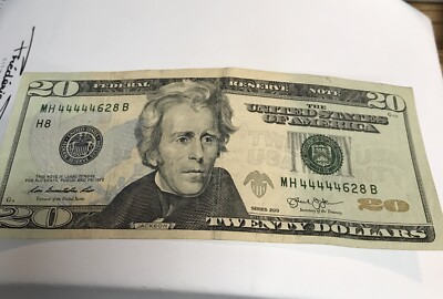 5 of a Kind in a Row 4's Sequential Fancy Serial Number $20 Dollar