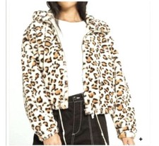 Leopard   VS PINK, Know One Cares, Fur Full Zip Crop Jacket Leopard XS New