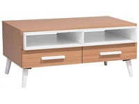 Couchtisch Mit 2 FäChern 2 Schubladen Hellbraun/Weiß Rechteckig Holzbeine Alloa
