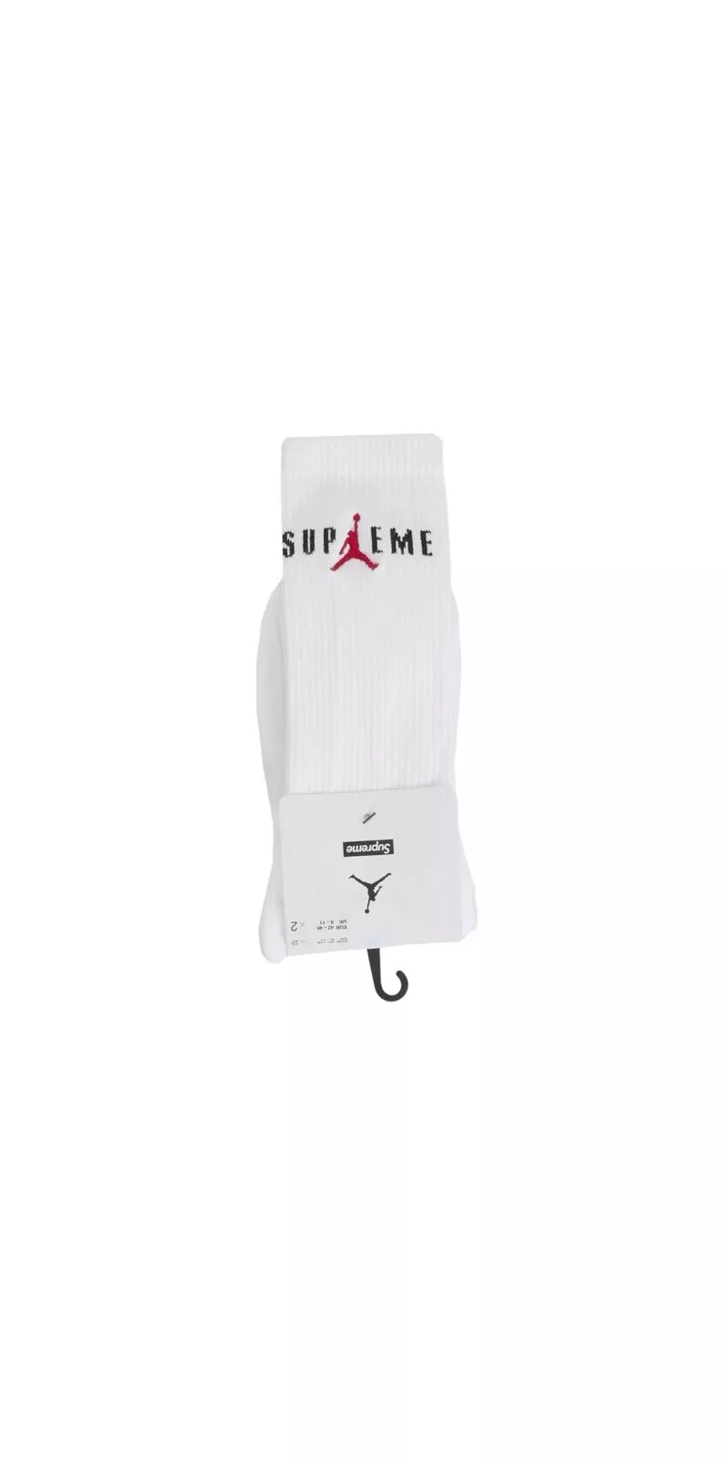 Lot de 2 chaussettes blanches Crew homme XL (12 15) 100% authentiques Supreme x Jordan