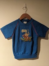 Vintage 80s He-Man  Battle Cat Cartoon Kids Large Blue Short Sleeve Sweatshirt