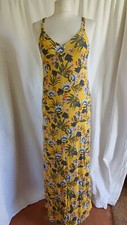 Full Length Floral on Yellow Strappy Neck A Line Dress Sz UK M Pull & Bear 366