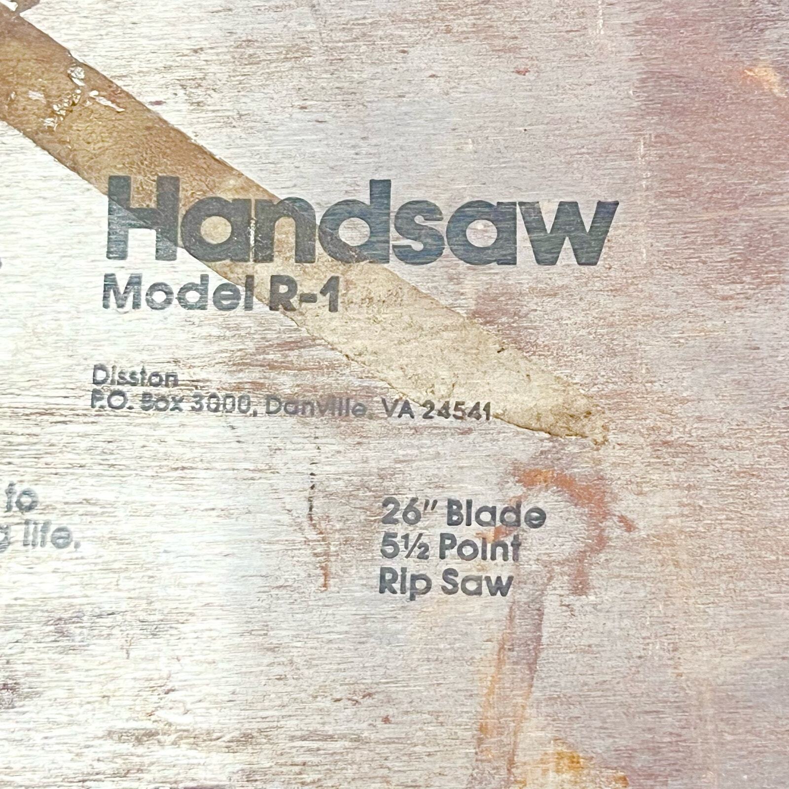 Vintage Disston Handsaw R-1, 26" Blade, Rip Saw, 5 1/2 Point Carpenter Tool Used