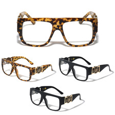 SQUARE CLASSIC GOLD LION HEAD MEDALLION SUNGLASSES CLEAR LENS SPORT RETRO CASUAL