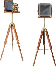 Vintage Old Film Wooden Camera w/ Tripod Stand Floor Movie Prop Christmas Decor