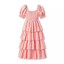 LoveShackFancy Simone Smocked Tiered Dress Women's Target Pink Melon XXS or L