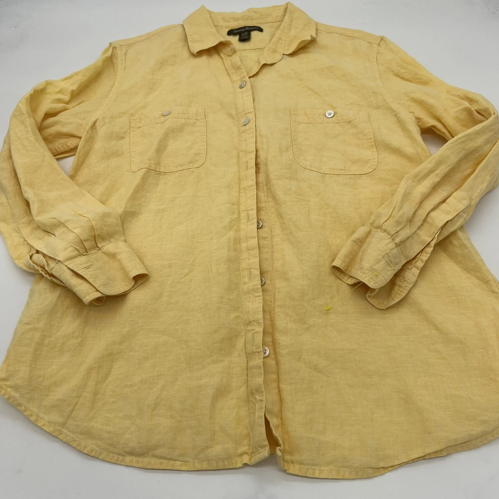 Tommy Bahama Yellow Long Sleeve 100% Linen Shirt Size Large