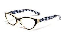 Calabria Emily Cateye Designer Reading Glasses Tan/Black White Plaid ZigZag 2.25