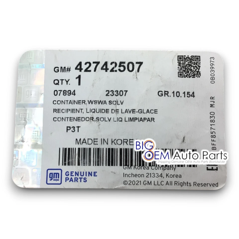 2020-2022 Buick Encore Chevrolet Trax Windshield Washer Fluid Tank OEM 42742507 - Image 4 of 4