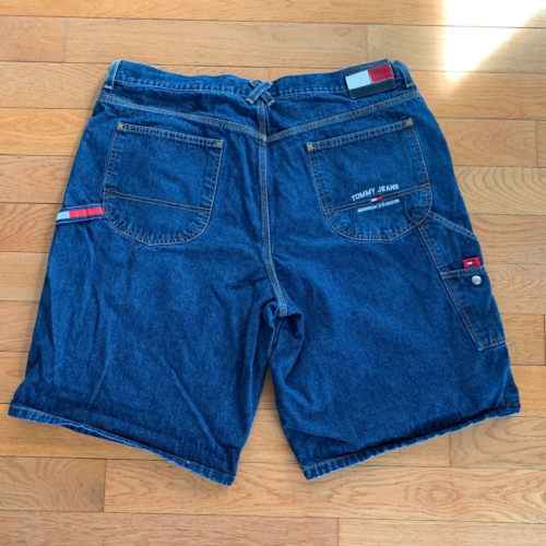 Vintage Y2K Baggy Tommy Hilfiger Jean Shorts, Jorts, Flag, Mens 42 Carpenter
