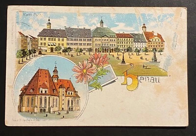 AK Litho Hanau, Markt-Platz, Französische Kirche gestempelt/o  1900 - Bild 1 von 2