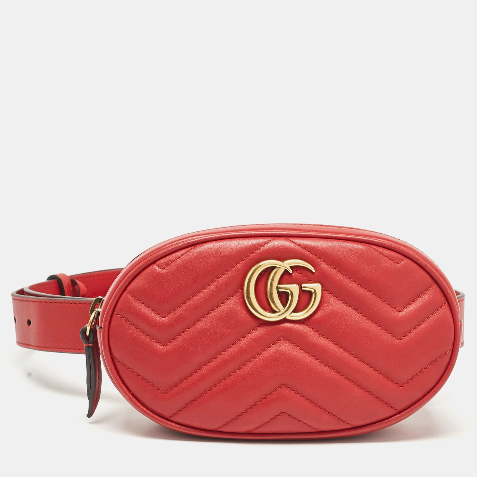 Sac ceinture Gucci rouge matelasse cuir mini GG Marmont