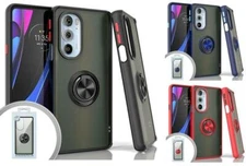 For Moto Edge Plus 5G 2022 Ring Case Magnetic Stand Clear Back +Tempered Glass