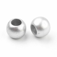 50 pcs Silver Matte Smooth Ball Spacer Beads   10mm   Large Hole: 5mm