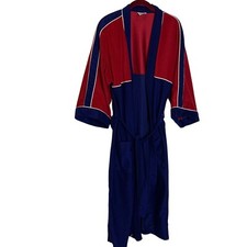 Saddlebrook Robe Mens One Size Smoking Jacket Lounge Red Blue Belt Vintage Long