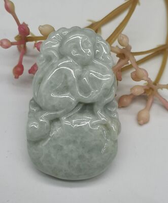Certified 100% Natural Light Green/Brown Yellow A Jade Jadeite Pendant Monkey生肖猴