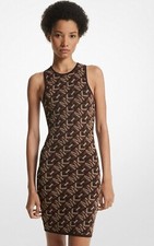 $195 MICHAEL KORS Empire Signature Logo Jacquard Knit Tank Dress XS Chocolate