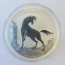 1 oz .999 Silver 2022 Australian Brumby Round Queen Elizabeth II Beautiful Horse