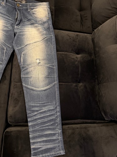 Men's Rocawear Jean Size 36 X 30 Relaxed Skinny Fit Color Blue White Wash - Picture 3 of 8