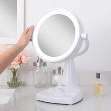 Zadro Makeup Mirror 11"X17.5 Adjustable B-Fold Freestanding Round Lighted White
