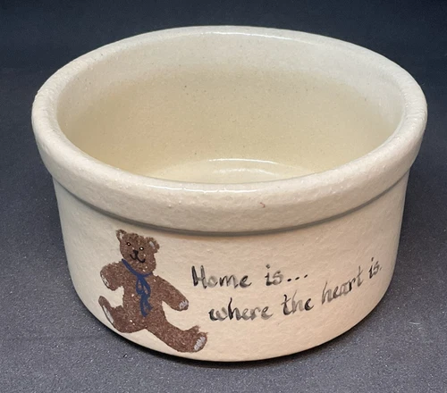 Roseville Ohio Pottery Crock, 2 Inches Tall, Home Is Where The Heart Is, Bear