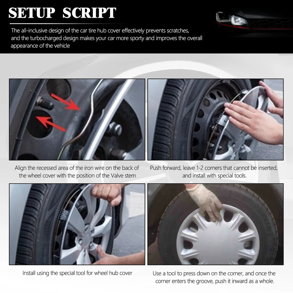 Set of 4 For Hyundai Elantra GT 15" Hubcap Steel Wheel Rim Cover Snap-On Hub Cap - Image 2 of 4