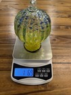 Hand Blown Hollow Art Glass Pumpkin Yellow Green Blue Loop Stem 5.75” — photo 4