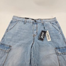 True Luck Classic Baggy Cargo Jeans Mens Stretch Light Wash Blue 36x32 NWT
