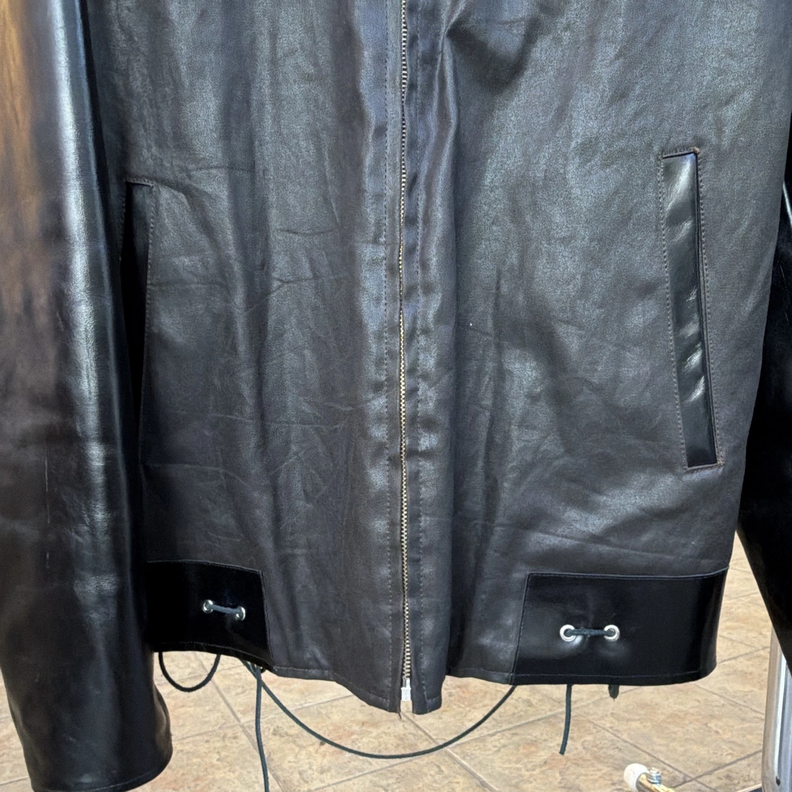 OUR LEGACY Men's Black Leather Full Zip Quilted Lined Jacket Size 52 image 3