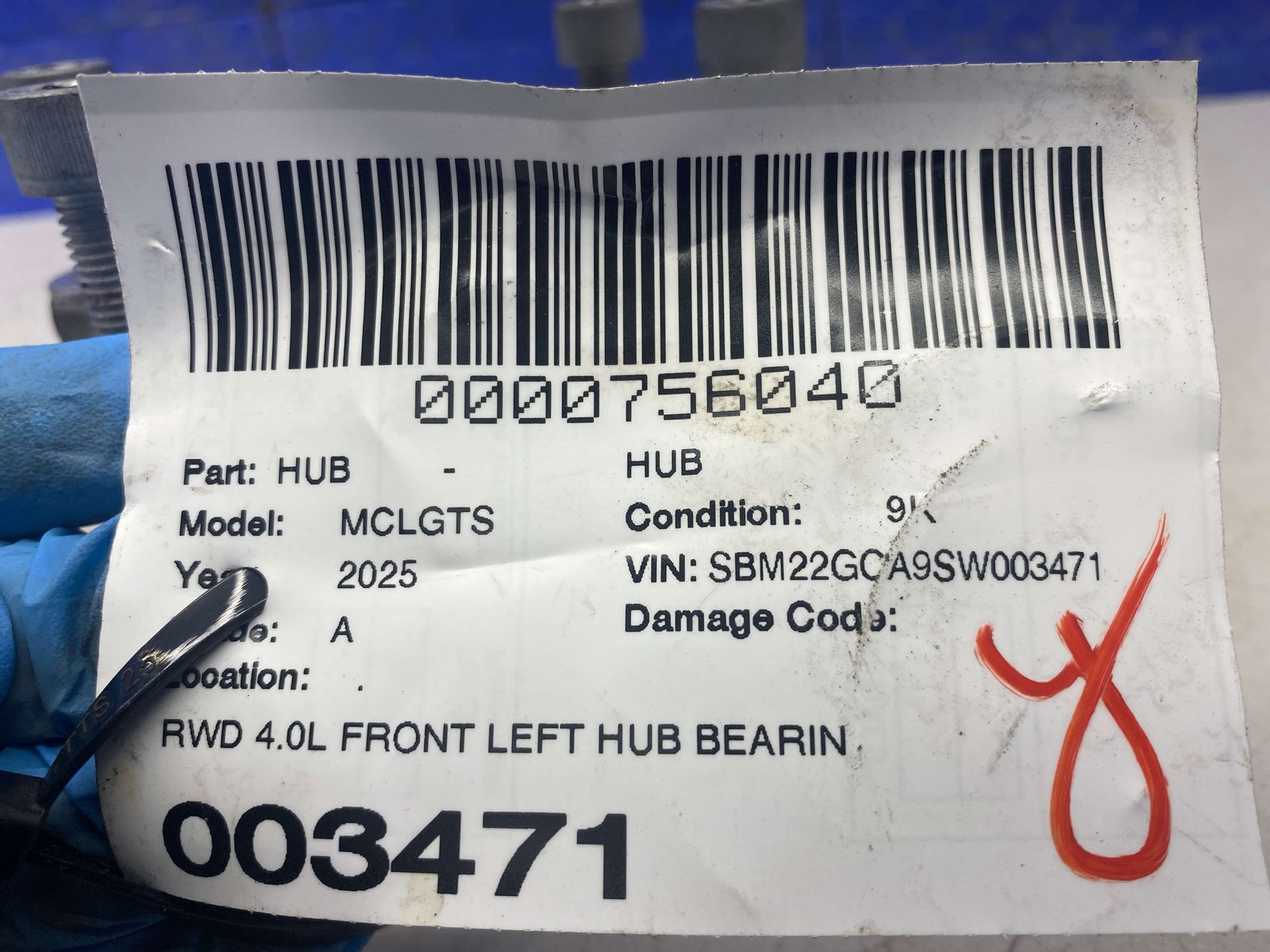 2025-2026 MCLAREN GTS OEM RWD 4.0L FRONT LEFT HUB BEARING