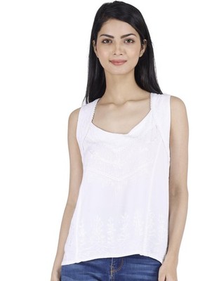 Besticktes indisches Hippie Top, kurze Boho-chic Bluse - weiß