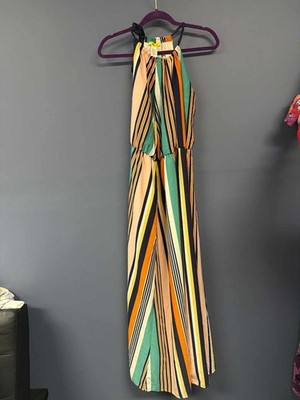 Yellow Star XL Multicolor Striped Halter Maxi Dress Sleeveless Boho
