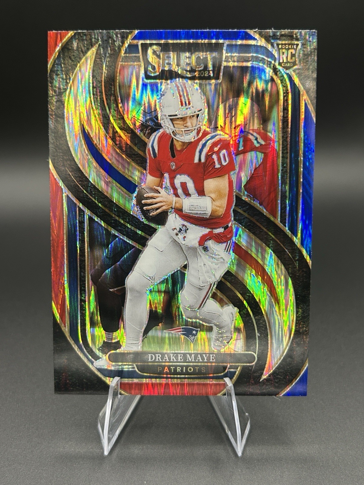 2024 Panini Select - Premier Level Drake Maye #113 Red & Blue Shock Prizm (RC)