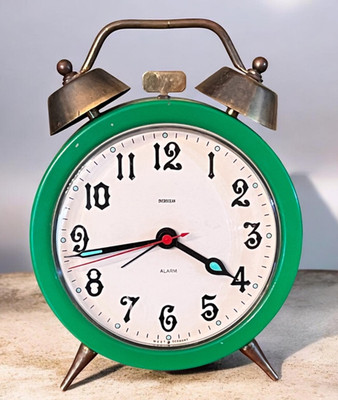 RARE! Antique West Germany Glowing Green Overocean Big Bell Alarm Clock WORKS!