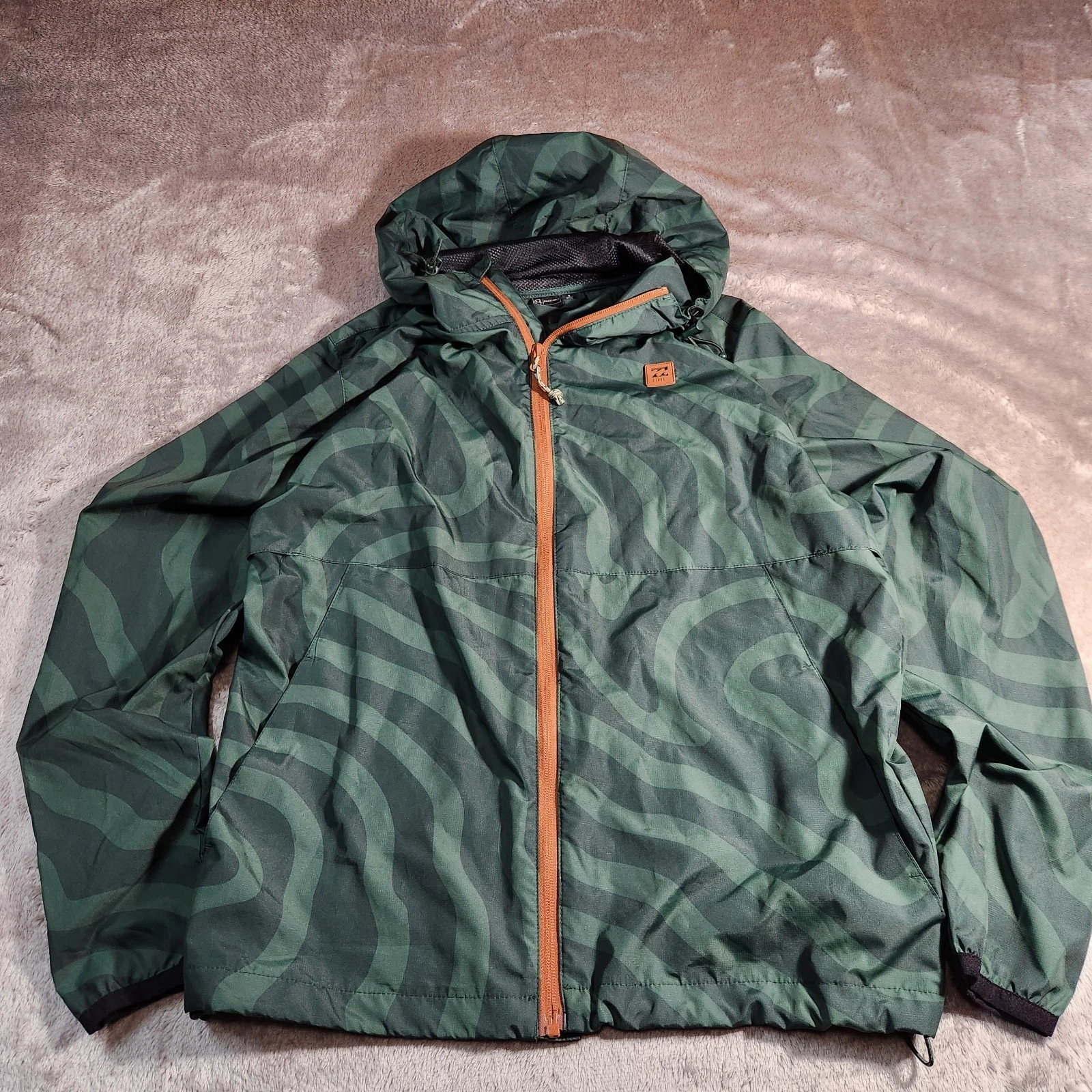 Billabong Transport Jacket Small S Windbreaker Packable Green Hood