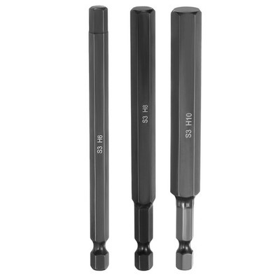3pcs H6/H8/H10 Flat Hex Screwdriver Bit 1/4'' Hex Shank 4'' Long Magnetic