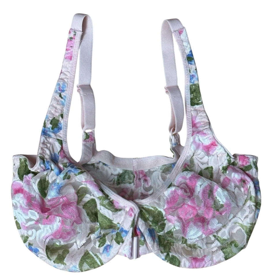 Victoria’s Secret Vintage Floral Lace Bra 34DD + Hi-Cut Brief Medium Set Pink - Image 2 of 4