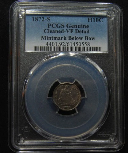 1872 s Seated Liberty Half Dime - MM Below Bow - PCGS VF Detail