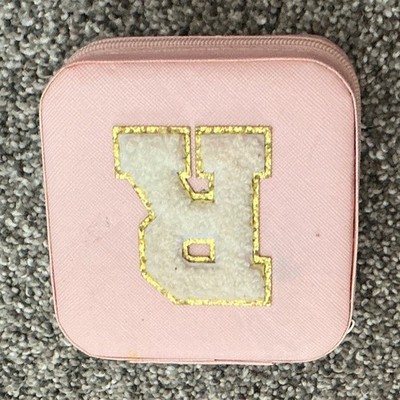 Pink Travel Jewelry Case Faux Leather Zip-Around Mirror Lined 6 Rings Letter R
