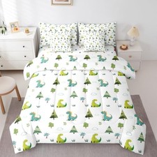 Cute Dinosaur Comforter Set with Sheets 7 Piece Size Cartoon Twin Green White
