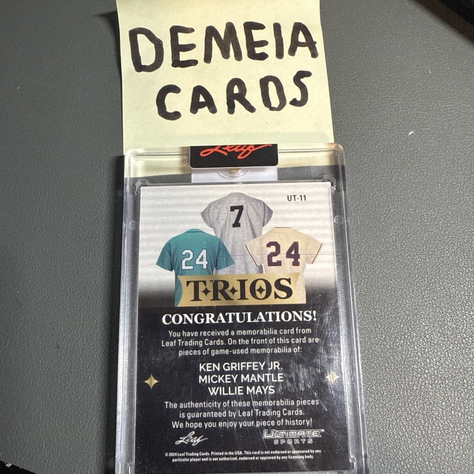 Parche Leaf Ultimate KEN GRIFFEY JR, MICKEY MANTLE, MAYS Trios 2024 usado en juegos/20 Foto 2 de 2
