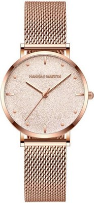 HANNAH MARTIN Quartz Analog Women Gold-Dial Gold-Band Wristwatch [BV8G1]