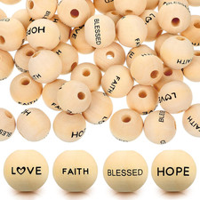 100 Pieces Words Beads Inspirational Christian Wooden Words Hope Faith Love Bles