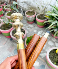 Antique Brass Round Victorian Handle Designer Wooden Walking Stick Vintage Cane