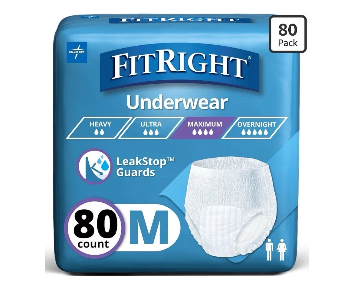 Medline FitRight Super Adult Incontinence Underwear, Maximum Absorbency, Med...