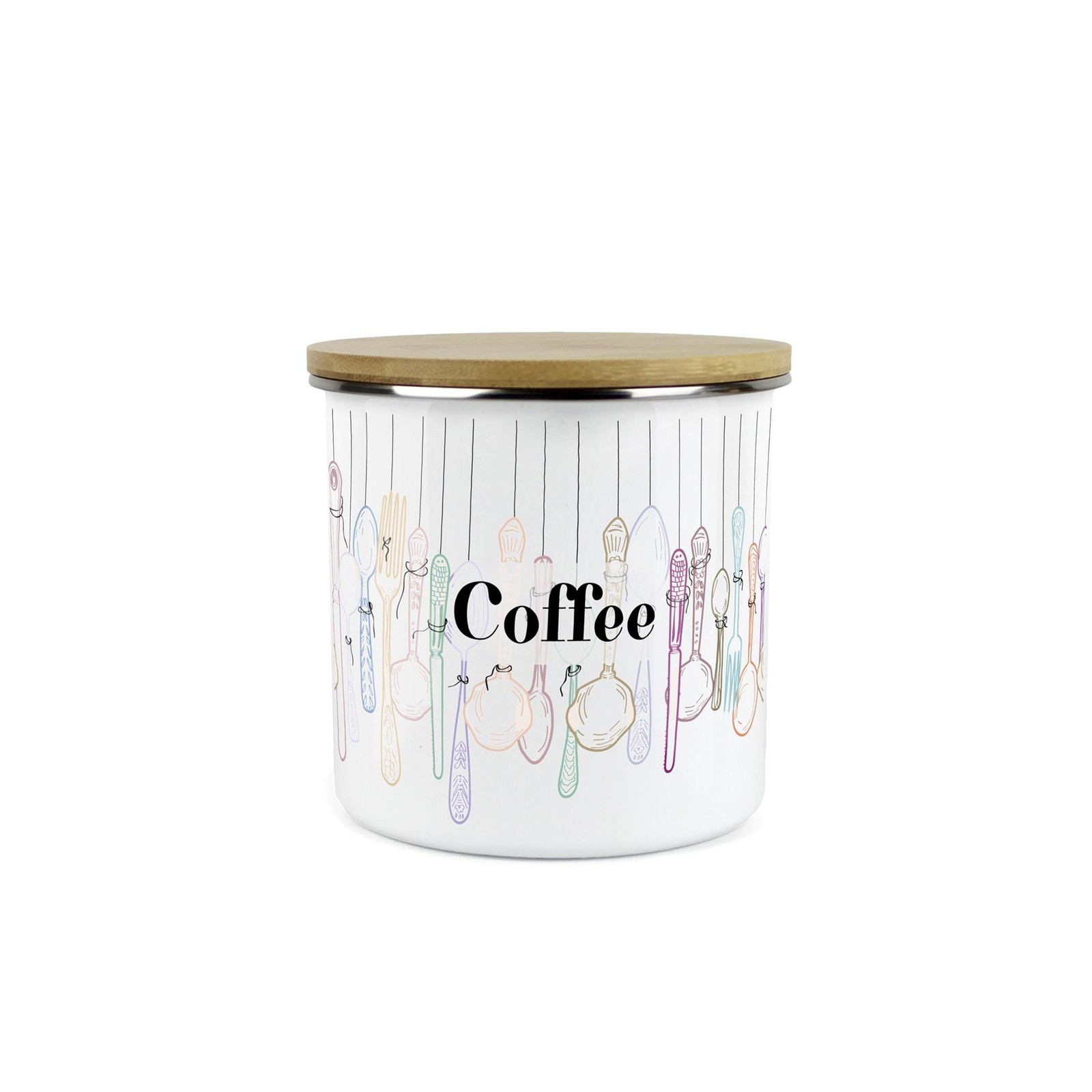Vintage Kitchen Coffee Canister - Colourful Cutlery Enamel Storage Jar Gift
