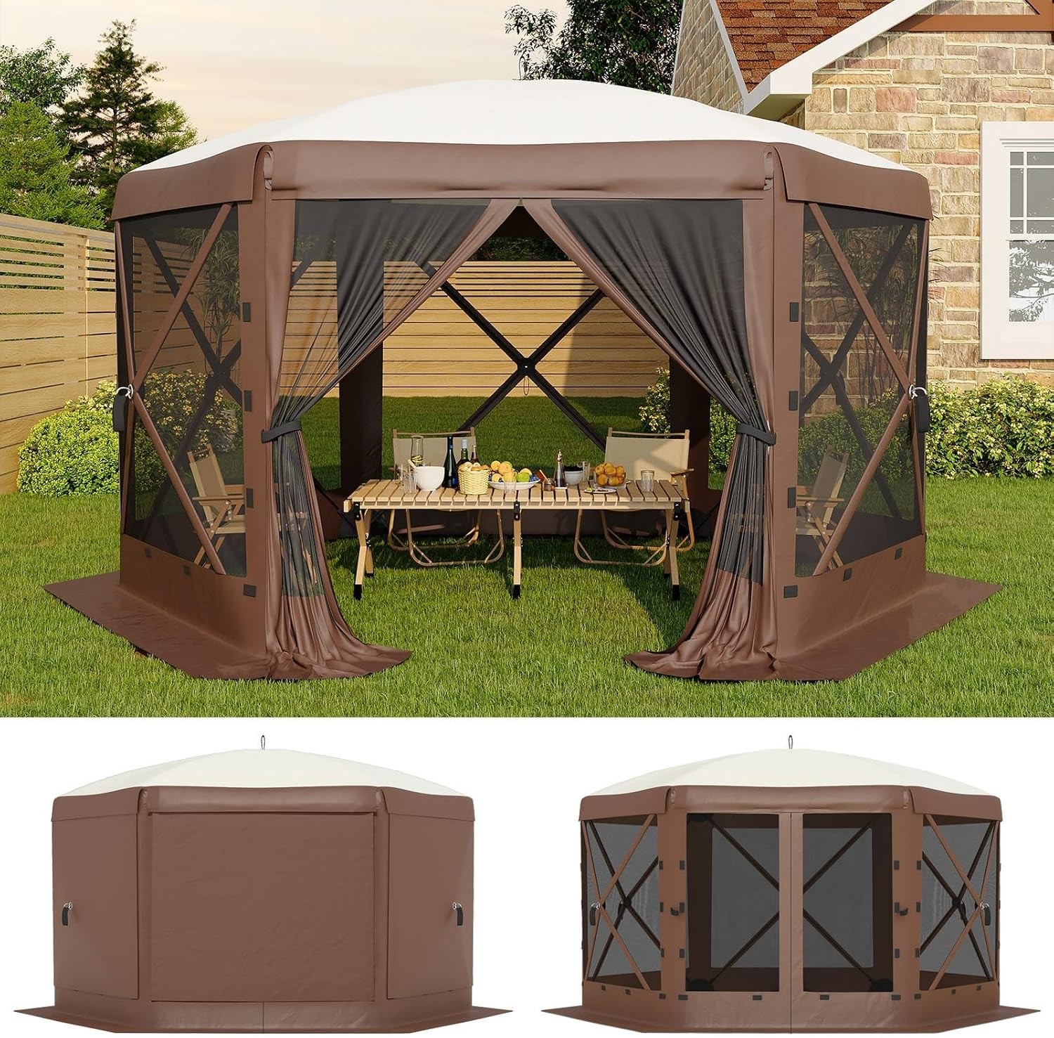 Party Tent With 6-sided Removable Canopy Top Patio